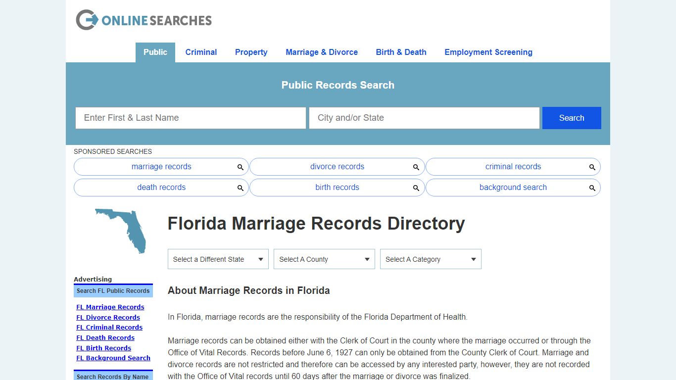 Florida Marriage Records Search Directory - OnlineSearches.com