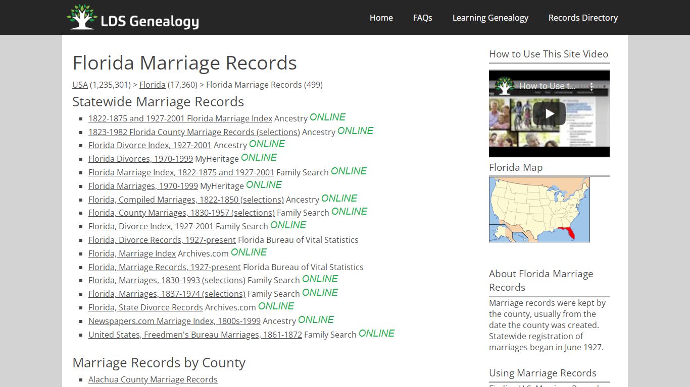 Florida Marriage Records - LDS Genealogy